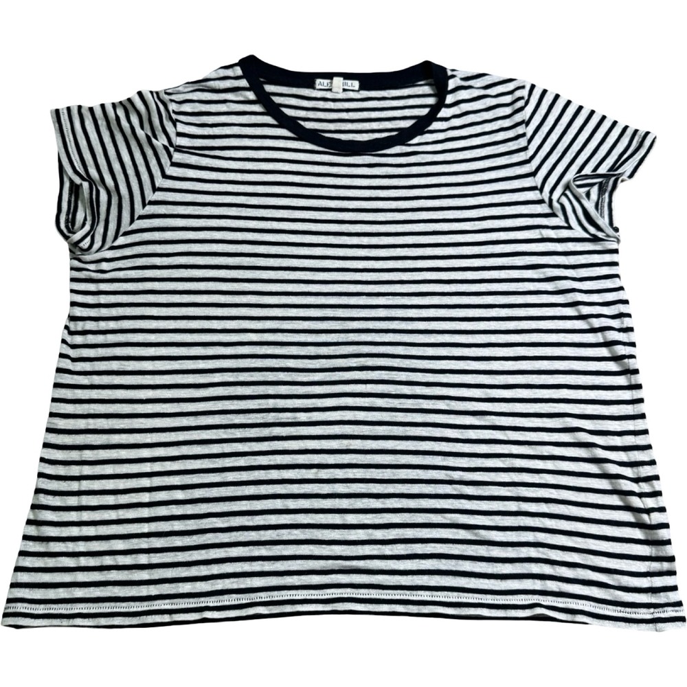 Alex Mill Women's XL Linen Rayon Striped T-Shirt Black White Short Sleeve